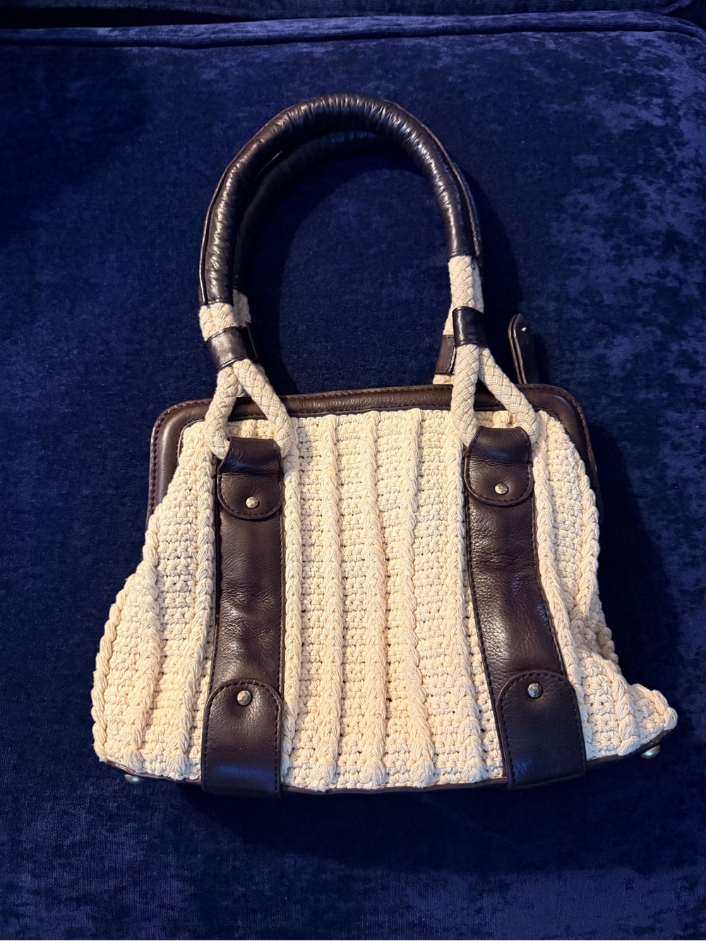 Sigrid Olsen Cream Woven Tote with Brown Leather Trim